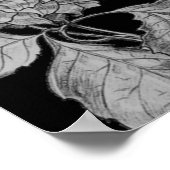 シルバー牡丹フラワーオンブラックフローラアート ポスター (角)