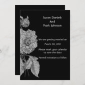 シルバー牡丹ブラックフラワーウェディングデートを保存 招待状 (正面/裏面)