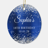 シルバー王室のグリッターネイビー18誕生日写真 セラミックオーナメント (左)