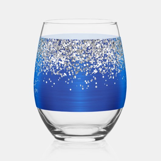シルバー王室のグリッターブルーグラム名 ステムなしワイングラス (左)
