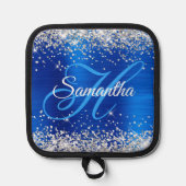 シルバー王室のグリッターブルーファンシーフォイル 鍋敷き (正面)