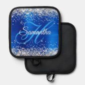 シルバー王室のグリッターブルーファンシーフォイル 鍋敷き (正面/裏面)