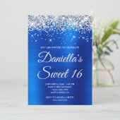 シルバー王室のグリッターブルーフォイルスウィート16 招待状 (スタンド正面)
