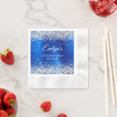 シルバー王室のグリッターブルーフォイル21歳の誕生日 縁ありカクテルナプキン (インサイチュ)