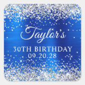 シルバー王室のグリッターブルーフォイル30歳の誕生日 スクエアシール (正面)