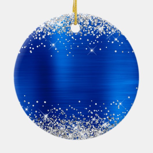 シルバー王室のグリッターブルーフォイル50誕生日 セラミックオーナメント (裏面)