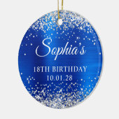 シルバー王室のグリッターブルー18誕生日写真 セラミックオーナメント (左)