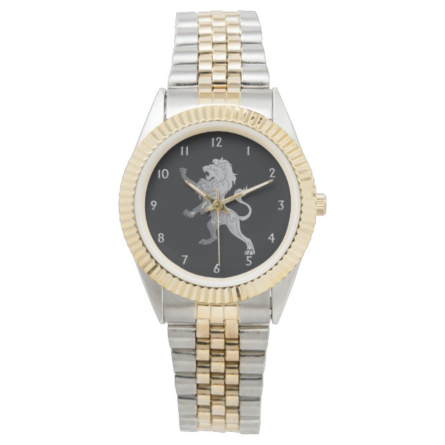 シルバー王室のライオンオンブラック 腕時計 (正面)