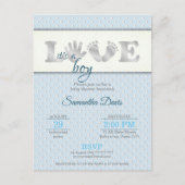 シルバー男の赤ちゃんラブとハートベビーシャワー インビテーションポストカード (正面)