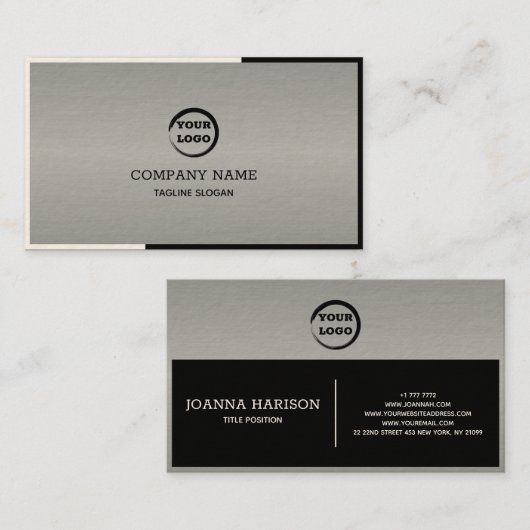 シルバー白黒の幾何学的 名刺 (正面/裏面)