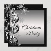シルバー白黒スノーフレークスクリスマスパーティー 招待状 (正面/裏面)