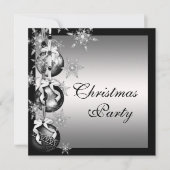 シルバー白黒スノーフレークスクリスマスパーティー 招待状 (正面)