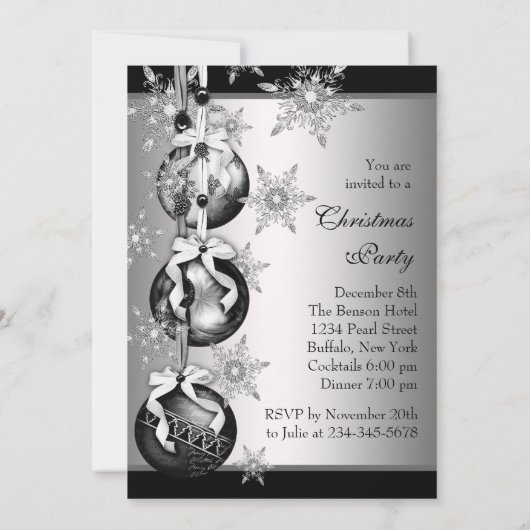 シルバー白黒スノーフレークスクリスマスパーティー 招待状 (裏面)
