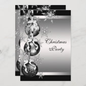 シルバー白黒スノーフレークスクリスマスパーティー 招待状 (正面/裏面)