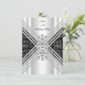 シルバー白黒バースデーパーティーダイヤモンド 招待状 (スタンド正面)
