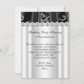 シルバー白黒バースデーパーティーダイヤモンド 招待状 (裏面)