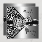 シルバー白黒レオパードダイヤモンドジュエルボウ 招待状 (正面/裏面)