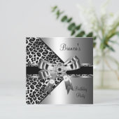 シルバー白黒レオパードダイヤモンドジュエルボウ 招待状 (スタンド正面)