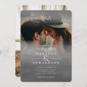 シルバー白黒抽象芸術オーバーレイ結婚フォト 招待状 (正面/裏面)