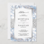 シルバー箔ソフトブルーマーブルイスラム式結婚式 招待状 (正面)