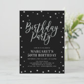 シルバー紙吹雪とブラック |成人誕生日パーティー 招待状 (スタンド正面)