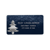 シルバー紙吹雪エレガントクリスマスツリーの休日 ラベル (正面)