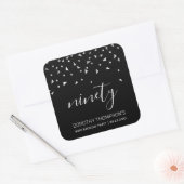 シルバー紙吹雪オンブラック90誕生日 スクエアシール (封筒)