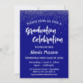 シルバー紙吹雪オーバーネイビー卒業パーティー 招待状 (正面)
