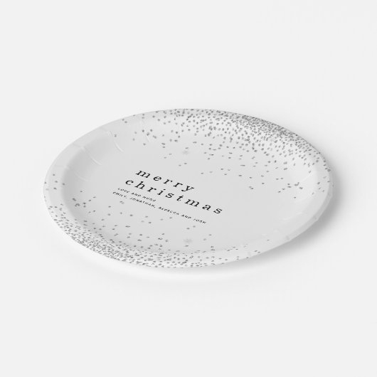 シルバー紙吹雪グリッター名メリークリスマス ペーパープレート (アングル)