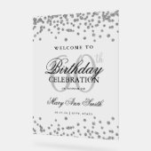 シルバー紙吹雪グリッター60th誕生日へようこそ アクリルサイン (傾斜)