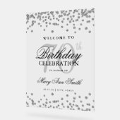 シルバー紙吹雪グリッター70th誕生日へようこそ アクリルサイン (傾斜)
