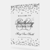 シルバー紙吹雪グリッター80th誕生日へようこそ アクリルサイン (傾斜)