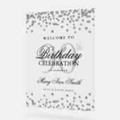 シルバー紙吹雪グリッター90th誕生日へようこそ アクリルサイン (傾斜)