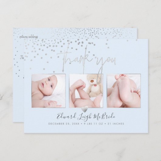 シルバー紙吹雪シックなシグネチャースクリプトサンキュー ポストカード (正面/裏面)