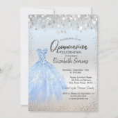 シルバー紙吹雪ドット、ブルードレスキンチェニェラ 招待状 (正面)