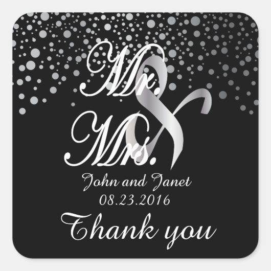 シルバー紙吹雪ドット | DIY背景色 スクエアシール (正面)