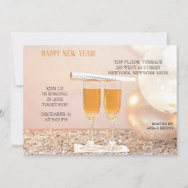 シルバー紙吹雪ニューイヤーシャンパンフルテス 招待状