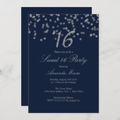 シルバー紙吹雪ネイビーSweet sixteen招待状 招待状 (正面/裏面)