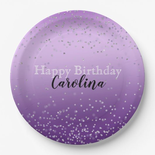 シルバー紙吹雪パープグラデーションル名 ペーパープレート (正面)