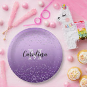 シルバー紙吹雪パープルモグラデーションノグラム ペーパープレート (パーティー)