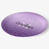 シルバー紙吹雪パープルモグラデーションノグラム ペーパープレート (アングル)