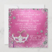 シルバー紙吹雪ピンクブラックマスカレードパーティー 招待状 (裏面)