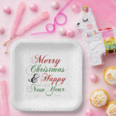 シルバー紙吹雪メリークリスマスハッピーニューイヤー ペーパープレート (パーティー)