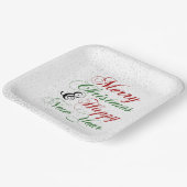 シルバー紙吹雪メリークリスマスハッピーニューイヤー ペーパープレート (傾斜あり)