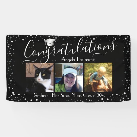 シルバー紙吹雪卒業3フォトバジェットバナー 横断幕 (横)