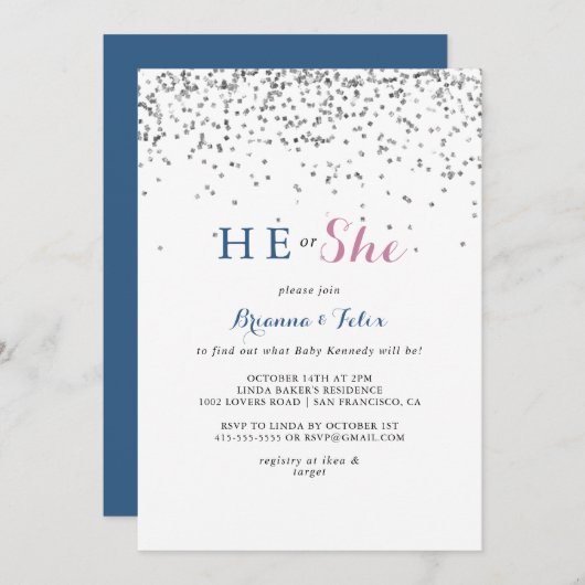 シルバー紙吹雪性別が明かす 招待状 (正面/裏面)