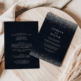 シルバー紙吹雪書道バック&フロント結婚ズ 招待状