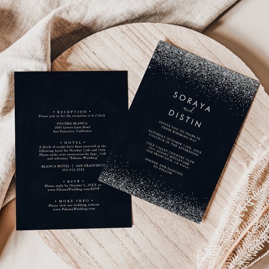 シルバー紙吹雪書道バック&フロント結婚ズ 招待状