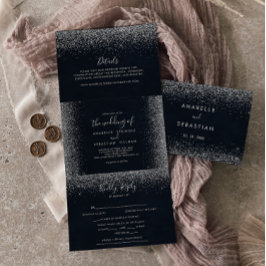 シルバー紙吹雪書道結婚三折 三つ折り招待状