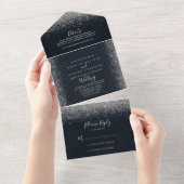 シルバー紙吹雪結婚書道 オールインワン招待状 (貼ってはがせる)